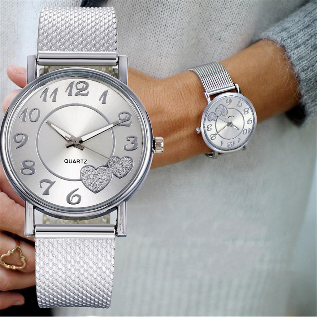 Fashion Women Watches Ladies Watch Silver Heart Dial Silicone Mesh Belt Wristwatches Reloj Mujer Montre Femme Women's Watch