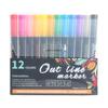Double Line Outline Markers Fluorescent Marker Pen Multipurpose Color Highlighter 12/24 Colors Metallic Markers