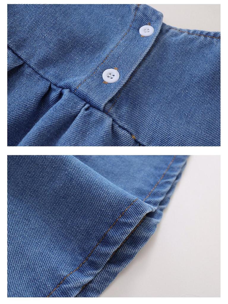 MDD 2024 Милое джинсовое платье с вышивкой в виде цветов, с длинным рукавом для девочек