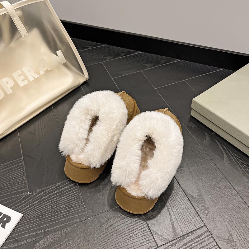 Женские тапочки из натуральной кожи и меха 2024 года — новые зимние ботинки на толстой подошве с застежкой-молнией сверху, нескользящей плоской подошвой.