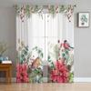 Christmas Eucalyptus Berries Robin Sheer Curtains for Living Room Decoration Window Curtains Kitchen Tulle Voile Curtains
