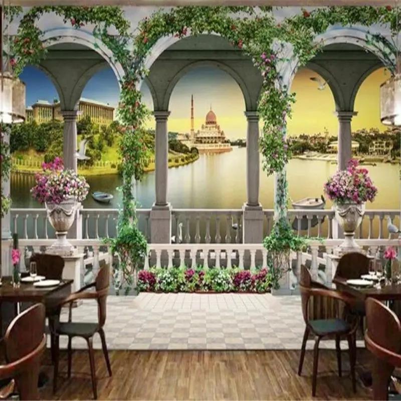 Обои Европейский 3d Дворец Римская колонна Фреска Гостиная Спальня Отель ТВ Фон Фреска