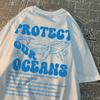 Protect Our Oceans Whale Landing T Shirts Men Pattern Quality T Shirt Vintage Cotton Tops Personality Summer T Shirts Women