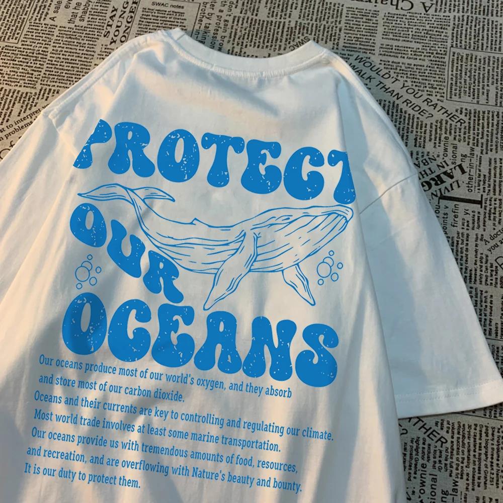 Protect Our Oceans Whale Landing T Shirts Men Pattern Quality T Shirt Vintage Cotton Tops Personality Summer T Shirts Women