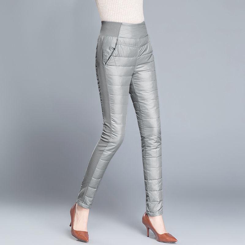 Женские утепленные пуховые брюки с высокой посадкой - Приталенный крой, Большой размер, На флисовой подкладке, Теплая зимняя одежда для женщин среднего и пожилого возраста