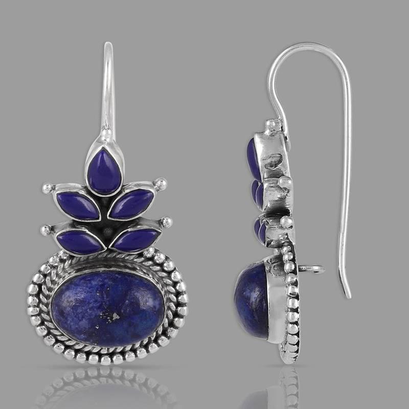 Ethnic Round Lapis Lazuli Earring Vintage Jewelry Water Droplets Dangle Earrings for Women