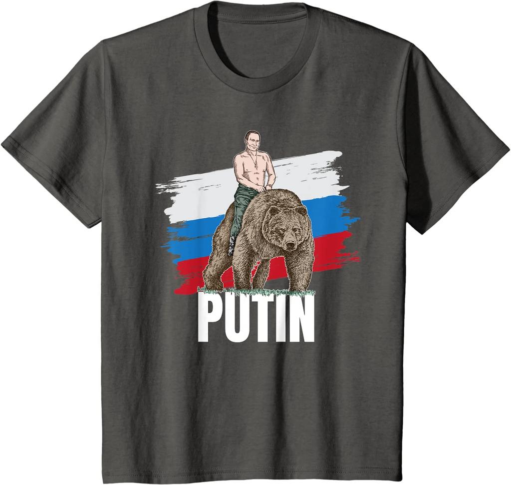 Putin on Bear Russia President Moscow Gift Men TShirt Casual High Quality 100  COTTON ONeck Short Sleeve Shirts Streetwear