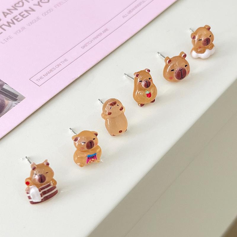 6Pairs Cute Fashion Capybara Earrings Set For Women Girls Cartoon Kawaii Versatile Tiny Earrings Jewelry Accessories Gifts