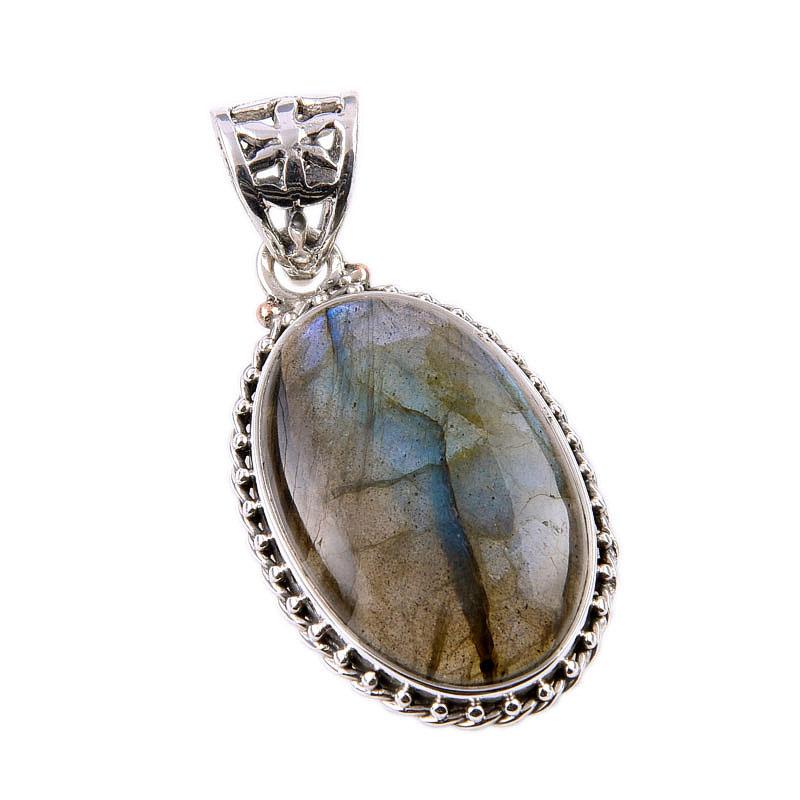 Natural Labradorite Gemstone 925 Solid Sterling Silver Gift Pendant 1.75" L7L27