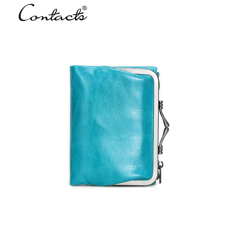 Женский кошелек из натуральной кожи, небольшой кошелек с металлическим каркасом, женский кошелек на застежке и молнии, карман для монет, держатель для кредитных карт, RFID-кошелек