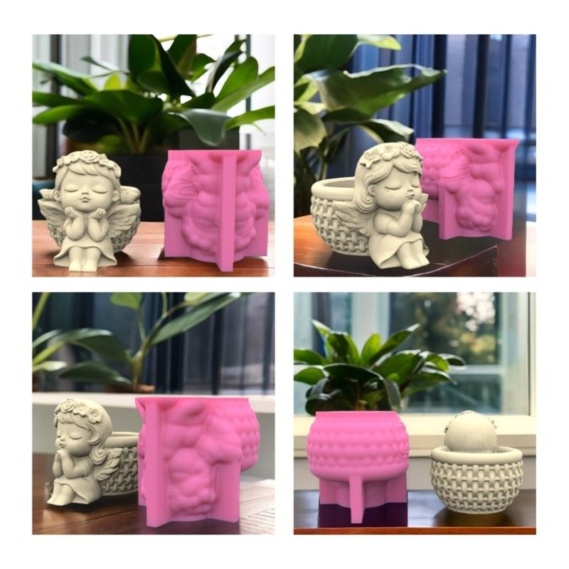 Набор из 4 форм для кашпо, формы для цветочных горшков, силиконовая форма в форме девочки для бетона, материалы для ручной работы для изготовления цветочных горшков своими руками