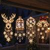 Winter Holiday Decorations Christmas Bell Chandelier, Lighted Deer Hanging Decoration with Cascading LED Strands, Snowflake Festive Ceiling Ornaments