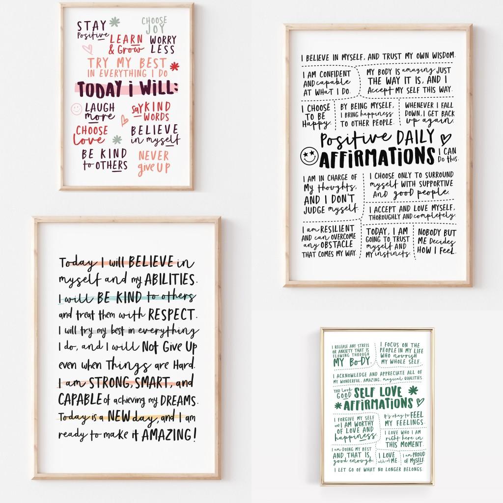 Positive Daily Affirmations Wall Art Self-healing Office Bedroom Decor Encouraging Quote Canvas Painting Self Love Prints