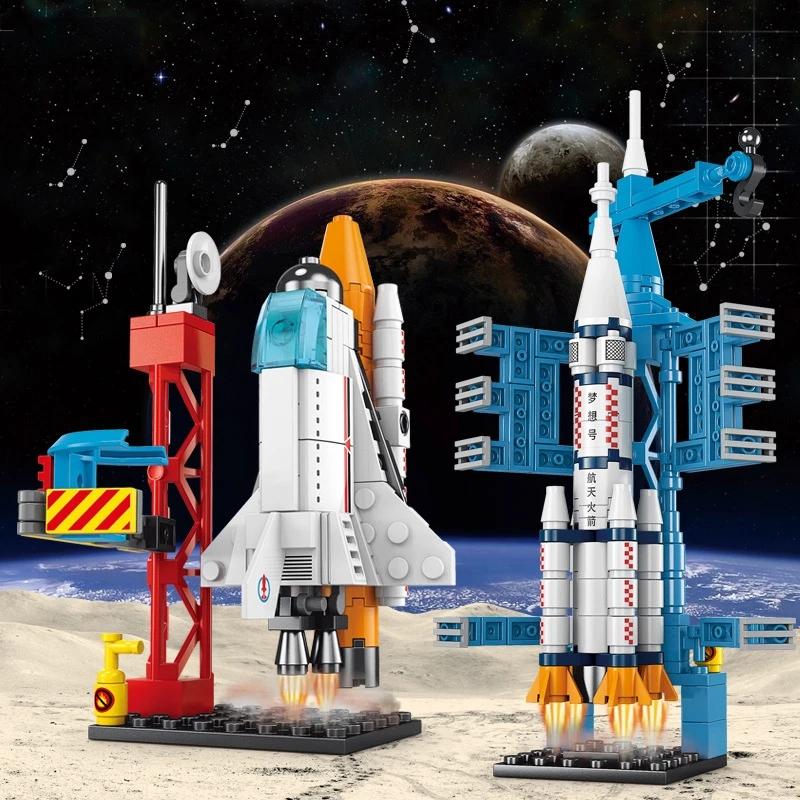 Non-Toxic 107 Piece Diy Building Blocks Space Rocket Craft Launch Center Base Puzzle Model Assembling Bricks Small Set Education Children Toy