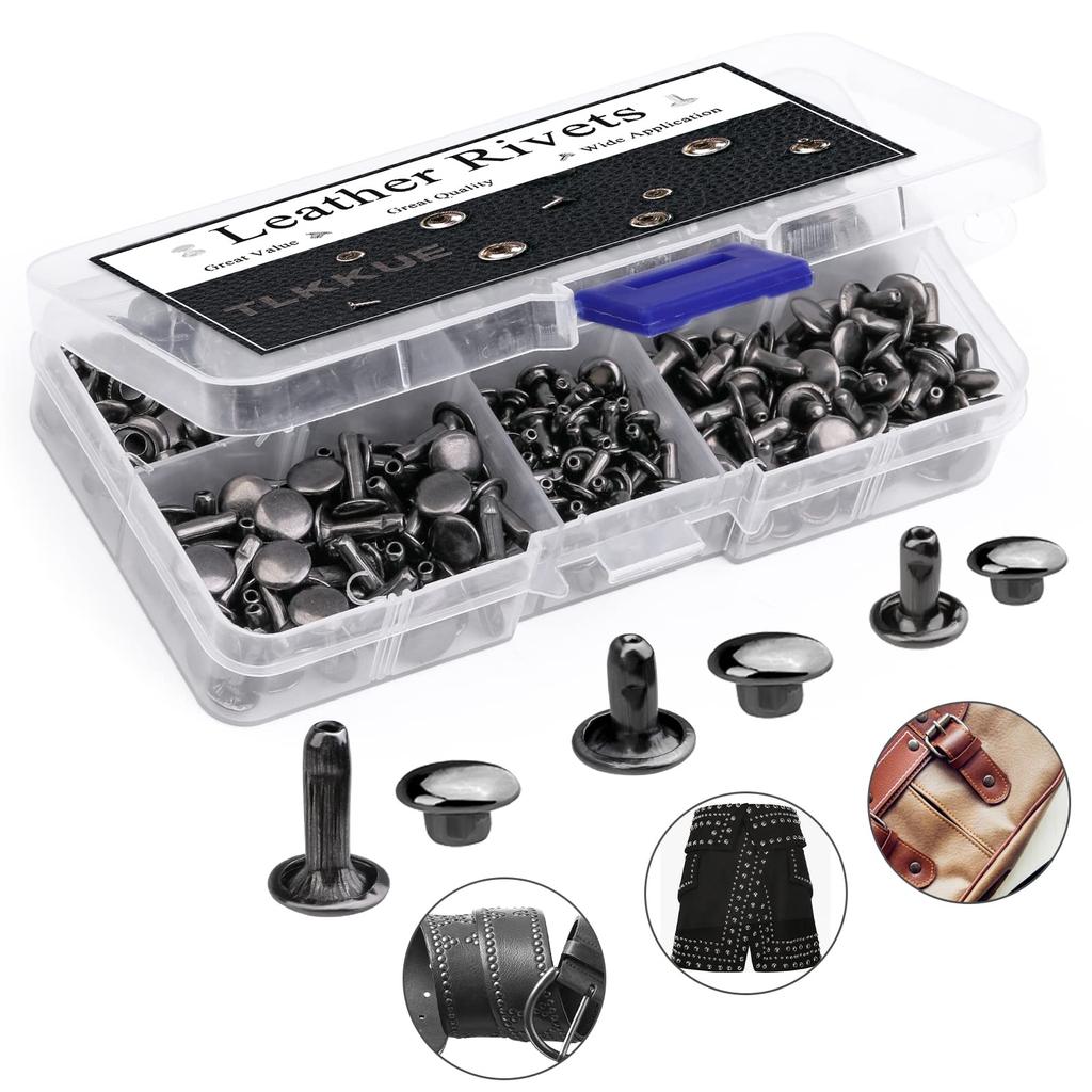 Fenrry 240 Sets Rivets 3 Sizes Leather Double Cap Rivets for DIY Leather Craft  Decoration or Repair