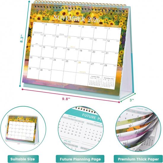 2026 Desk Calendar - Standing Flip Desktop Calendar 2026, JAN. 2026 - DEC. 2026, 9.8" x 8.3", Desktop Calendar, Memoranda Lined Pages with Thick