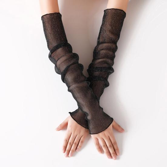 Женские прозрачные сетчатые рукава, длинные, ультратонкие, кружевные перчатки без пальцев, защита от ультрафиолетового излучения, охлаждающая сетчатая тюль, солнцезащитные рукава для улицы