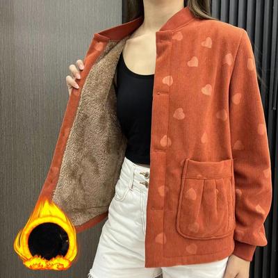 Осень и Зима Мама Плюс Бархатная Куртка Повседневная Универсальная Для Женщин Среднего и Пожилого Возраста Свободная и Тонкая В Западном Стиле Бейсбольная Форма