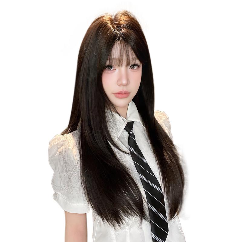 Sihuan Long Black Tea Lolita Wig - Women's Natural Straight Hair for Round Faces
