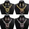 Luxury Vintage Court-Style Jewelry Set: Gemstone Necklace & Geometric Flower Tassel Pearl Earrings