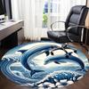 1pc Dolphin waves Office Round Area Rug, Indoor Mat Suitable For Office, Under Office Chairs Bedroom Living Room Home Decor, Room Deco