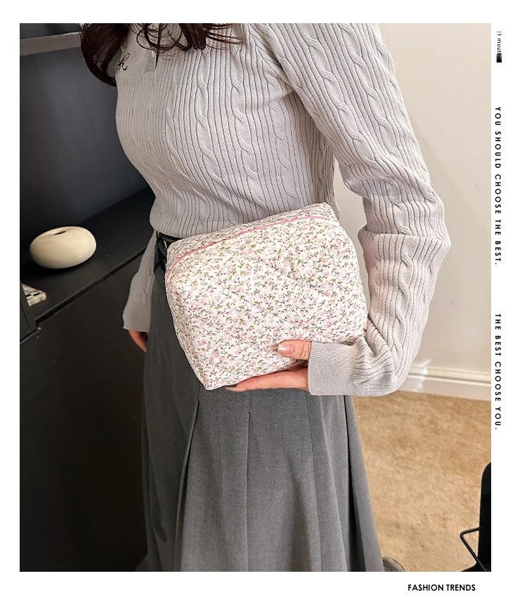 2024 Цветочная хлопковая косметичка - Большая вместимость, портативная, для хранения в руке