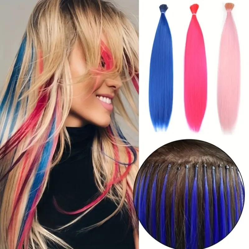 10pcs/set Colorful Straight Hair Extensions DIY Heat Resistant Synthetic Hair Extensions 16 Inch