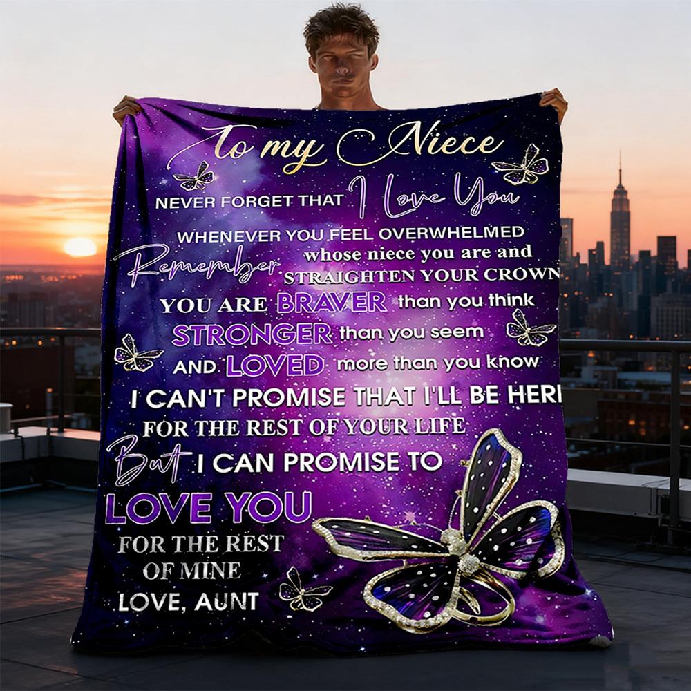 1pc Letter for Niece Throw Blanket Polyester Fiber, Lightweight Flannel, Soft & Warm, All Season Use for Outdoor, Camping Digital Print