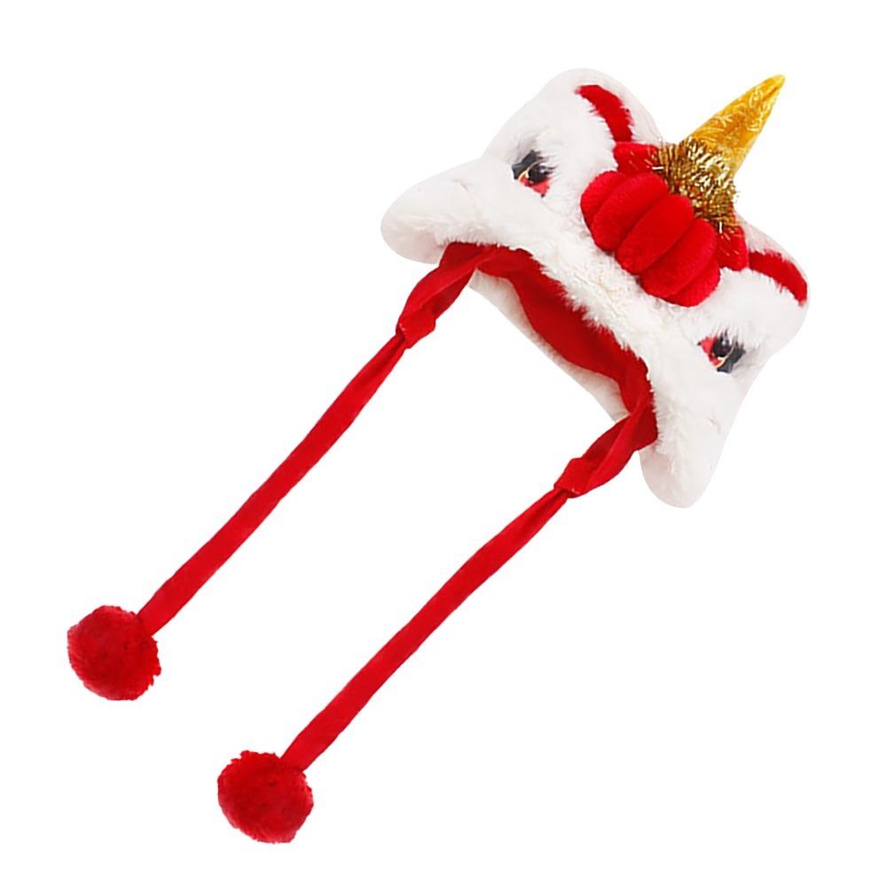 Warm Chinese Style Pet Lion Hat Adjustable Celebration Pet Hat Dog Lion Dance Hat  Pet Photoshoot