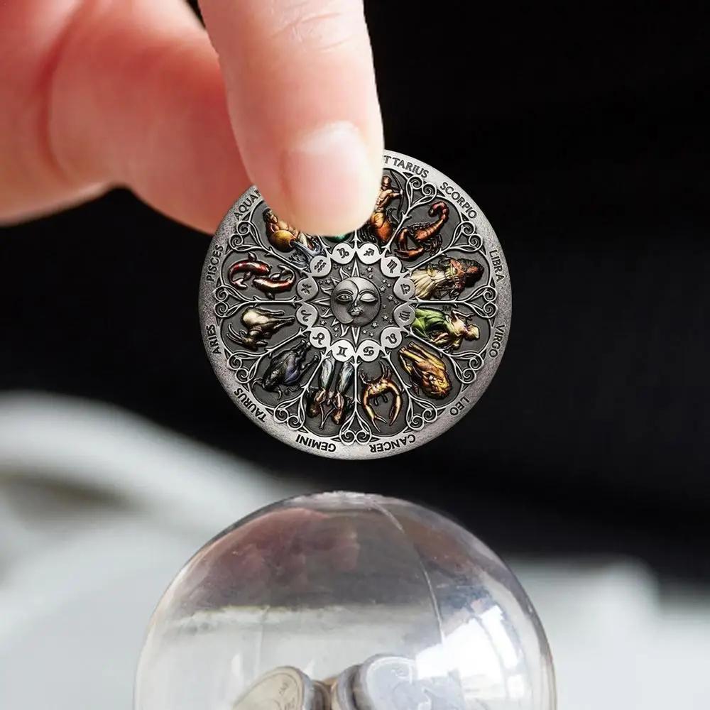 Серебряная монета «Двенадцать созвездий», Тувалу, старинная серебряная монета с высоким рельефом, красочные сувенирные монеты, коллекционная подарочная монета