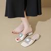 Rhinestone Square Buckle Cool Slippers Women's Summer Outer Wear Women's Shoes 2025 New Square Head Open-toed Thick Heel Fashion Middle Heel One-wor