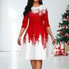 Party Dress 3/4 Sleeves Dressing Up Knee Length Stylish Christmas Tree Snowflake Print A-Line Party Dress for Festival