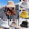 Warm Plush Bucket Hat Furry Sun Cap Outdoor Fisherman Cap  Women