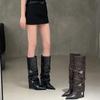 Ретро Остроносые Ботинки-Казаки на Тонком Каблуке для Женщин Осенне-Зимние Новая Мода Высокий Каблук Ботинки для Брюк