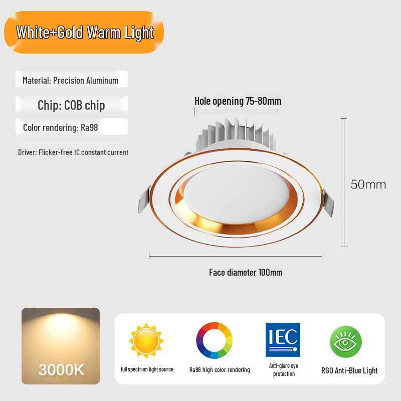 Three-Color Downlight Recessed Ceiling Spotlight for Living Room