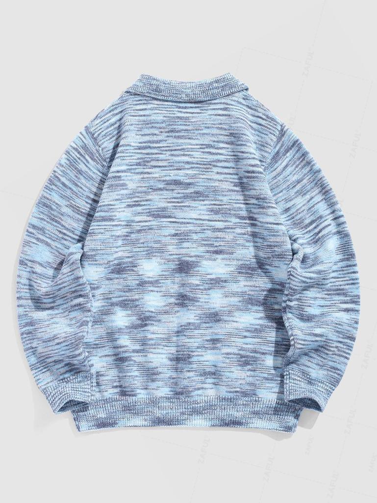 Мужской пуловер из многоцветной пряжи омбре с поло-воротником на половину застегивающимся на пуговицы и длинными рукавами