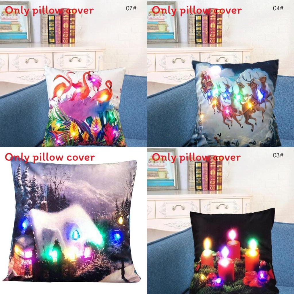 Led Vintage Cotton Linen Pillow Case With Color Changing Lights For Sofa And Couch Decor