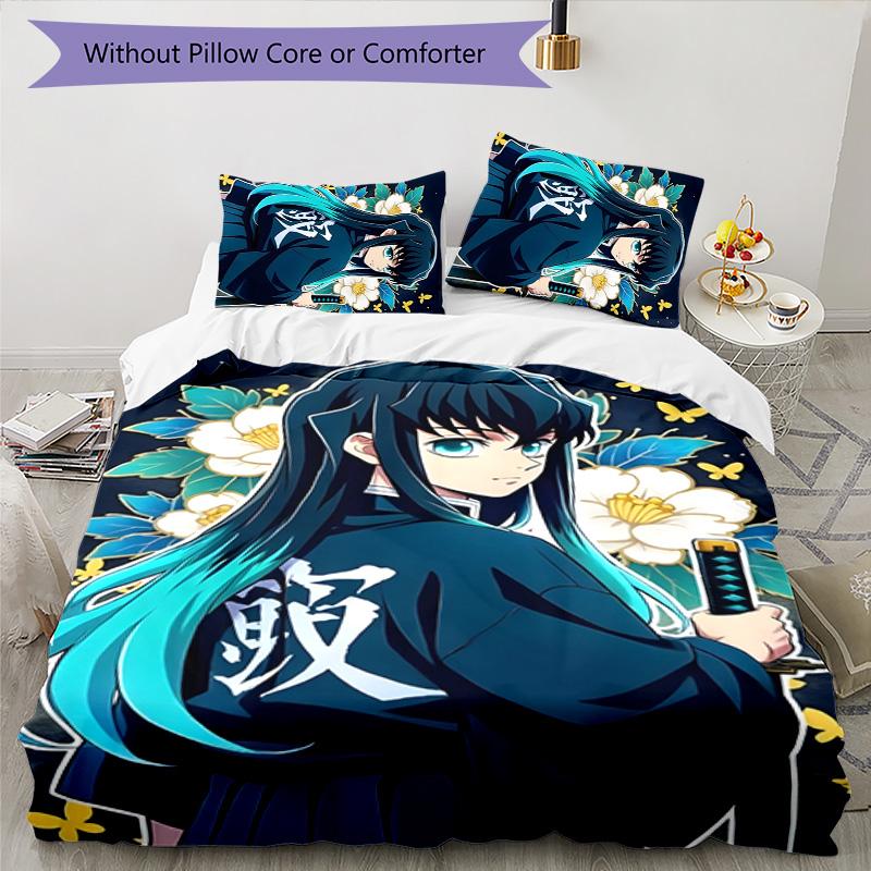 3pcs Tokitou Muichirou1 Design Cover Set - HD Printed Bedding with 1 Cover and 2 Pillowcases - Perfect for Home and Dorm Decor