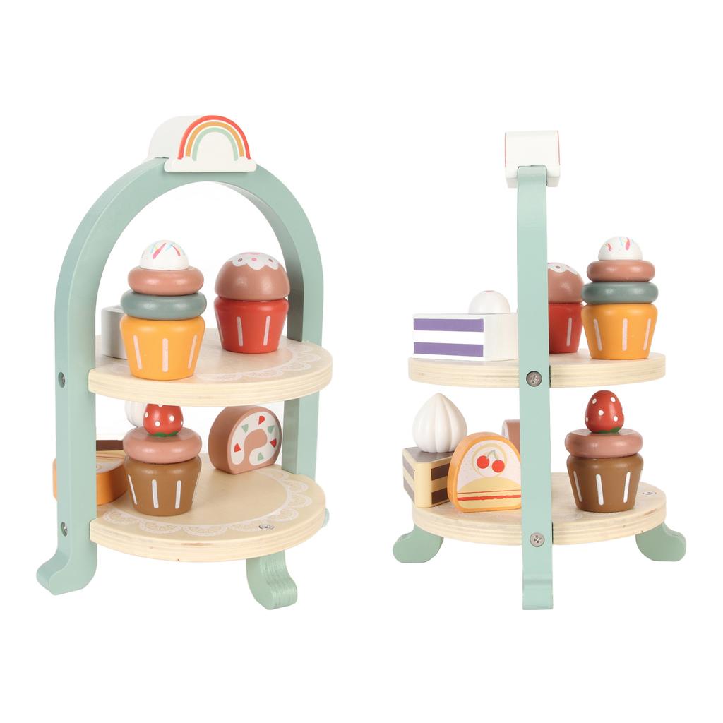 Деревянные игрушки для послеобеденного чая, игрушечная башня из торта и пирожных, двухъярусные игрушки для десертов и угощений для родителей и детей