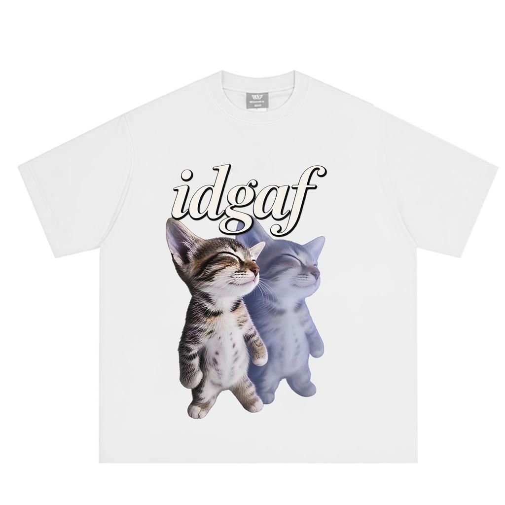 Idgaf Funny Cat Meme T Shirt Unisex Unisex Fashion TShirt Summer Shortsleeved Loose Casual Cotton Oversized Hiphop Tshirts Tops