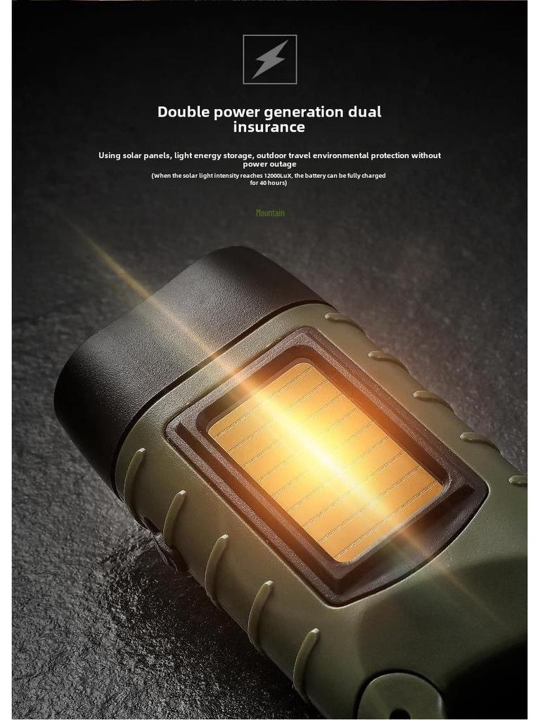 Germany Export Outdoor Solar & Hand-Crank Rechargeable Multifunction Flashlight