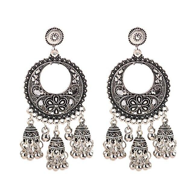Новые этнические винтажные женские геометрические турецкие серьги Jhumka индийские украшения золотые серьги с кисточками в виде колокольчиков турецкие украшения