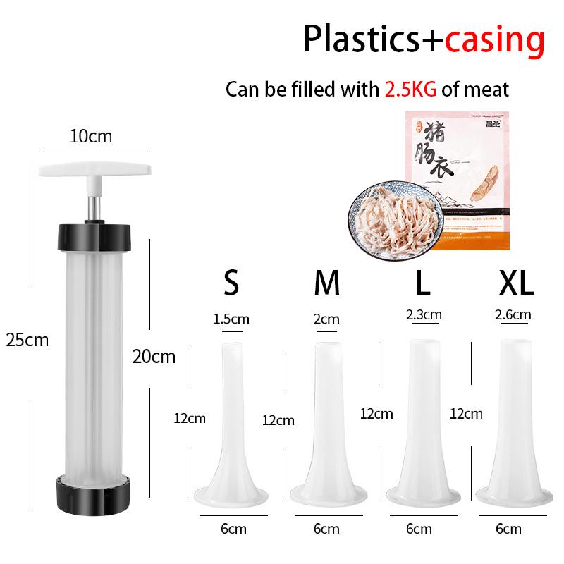 Manual Sausage Maker Meat Filler Stuffer Stainless Steel Syringe With Casing Kitchen Home Made Sausages Vertical
