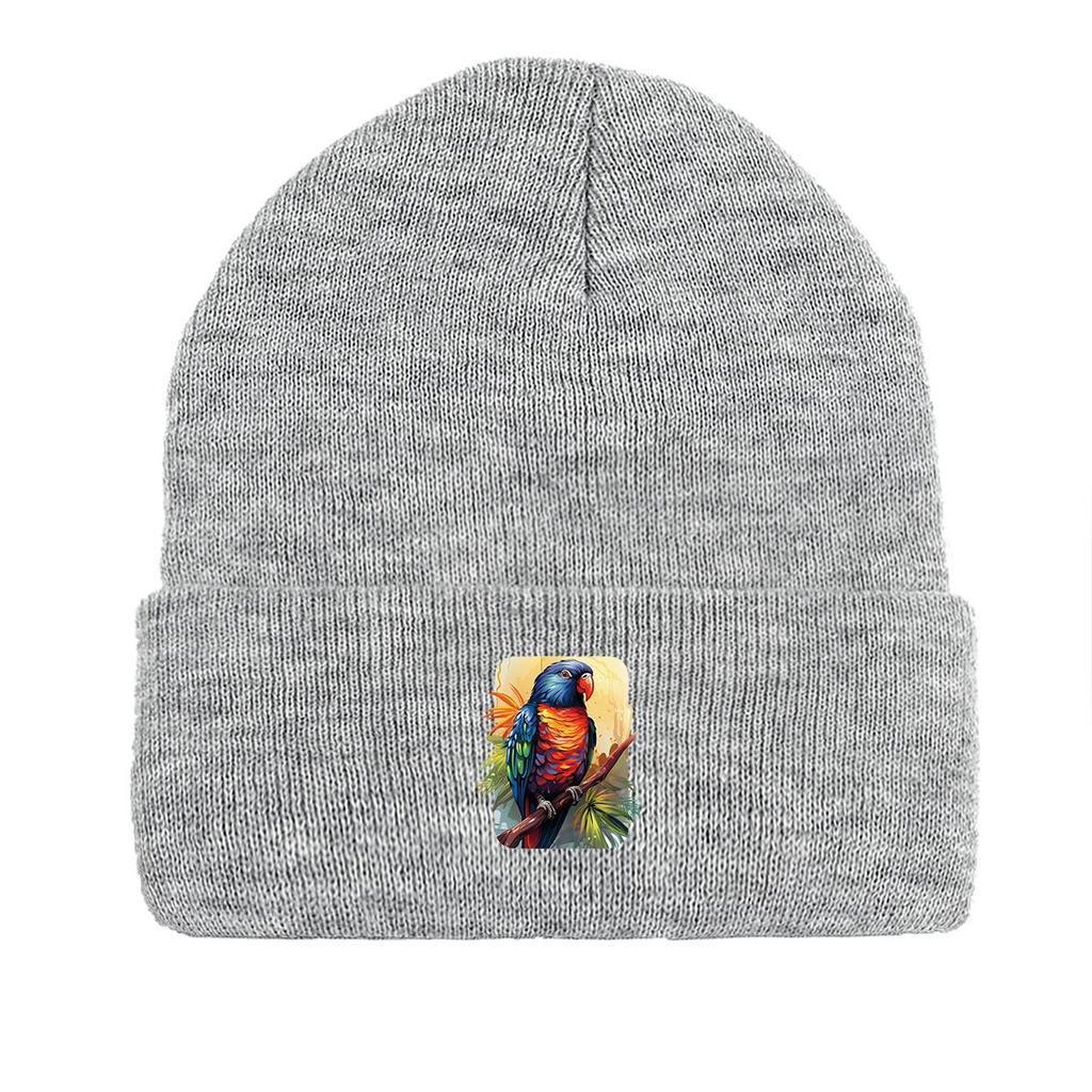 Colored Parrot Print Knit Cap Beanie, Animal Skullies Beanies Fit Stretchable Headwear Headwear Knitted Hat Beanie