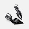 Fashion Pumps Footwear Black Women High Heels Shoes Luxury Fashion Metal Buckle Ladies Heels Shoes Female Pointed Toe Slingbacks