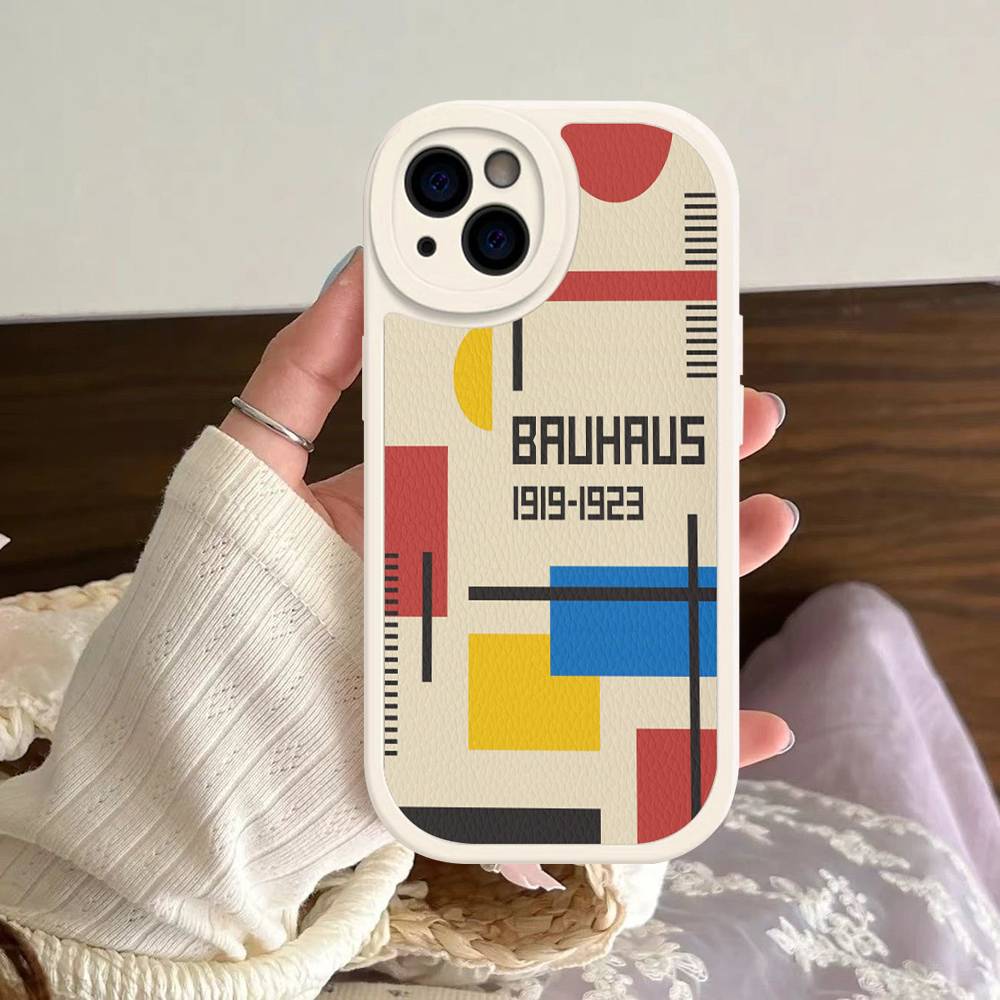 B-Bauhaus Fashion Retro Art Leather Phone Case For IPhone 16 16e 15 14 13 12 11 Pro Max Plus Mini Cover