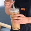 600ML Glass Cup Milk Coffee Cup with Lid And Straw Transparent Stripe Water  Mug Drinking Glasses Juice Tea Cup Drinkware