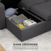 Corner Sofa Bed, Corduroy, 3-Seater, Hidden Storage, Cushions, 205 x 135 x 76 cm, Grey
