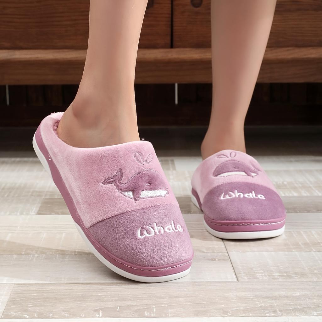 Уютные женские тапочки с флисовой подкладкой, теплая и нескользящая домашняя обувь для осени и зимы