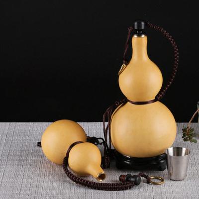 Бутылка для воды из натуральной сушеной тыквы с крышкой, полый калебас, декор стола, ретро-китайский держатель для напитков из тыквы, украшение для дома